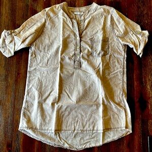 Cream Rolled Sleeve Henley Shirt